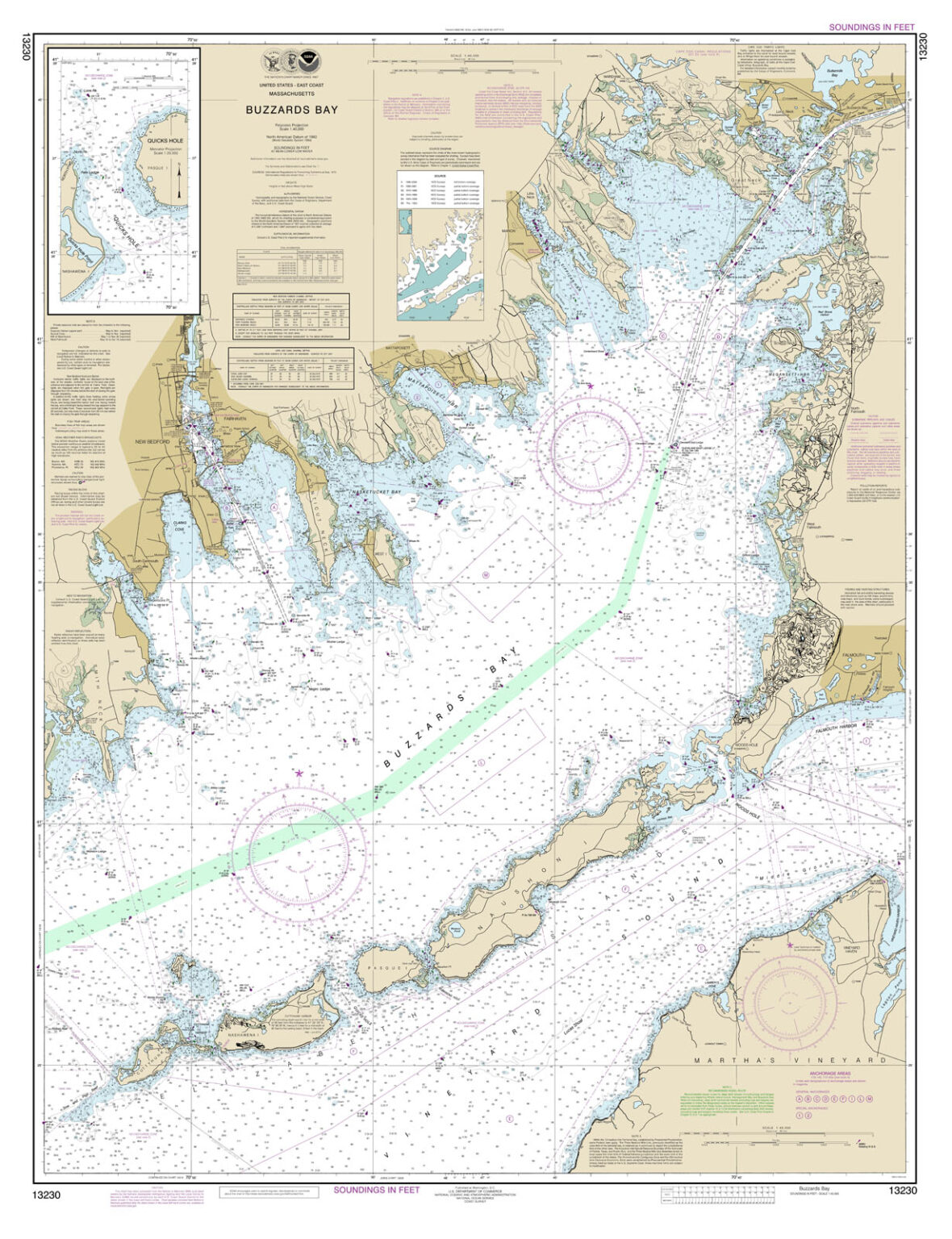 Buzzards Bay, Cape Cod, Massachusetts Nautical Chart Reproduction New