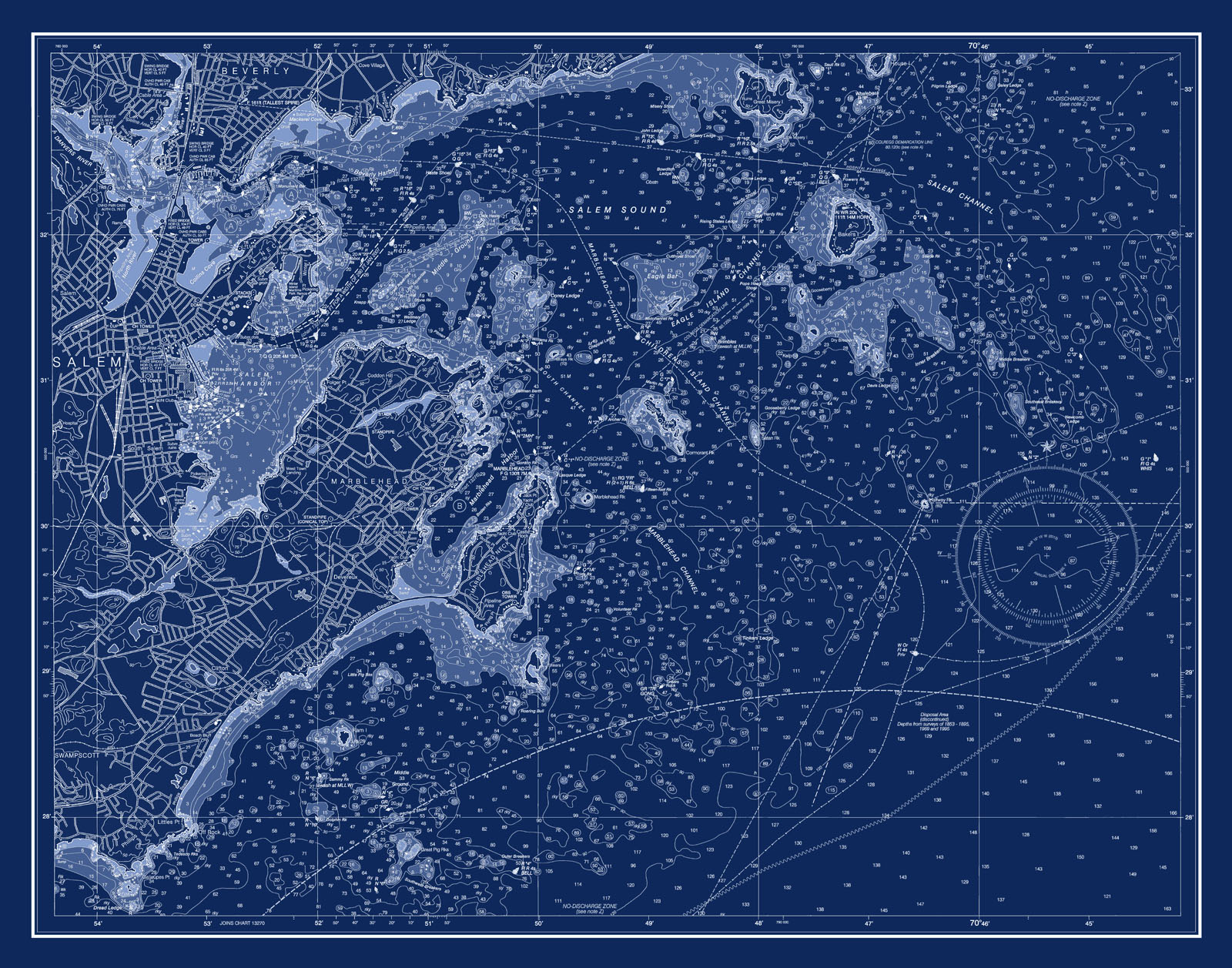 Marblehead Harbor, Massachusetts Blueprint Nautical Chart Reproduction